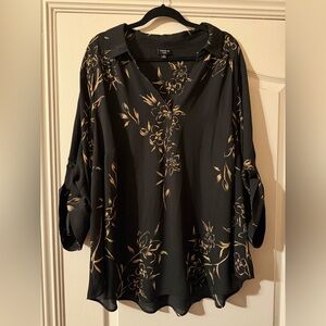Torrid Black Blouse with Gold Floral Pattern
